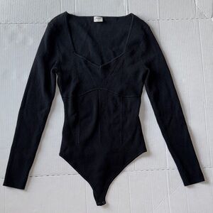 Abercrombie & Fitch Black Long Sleeve Thong One Piece Bodysuit Snap Shirt Size L